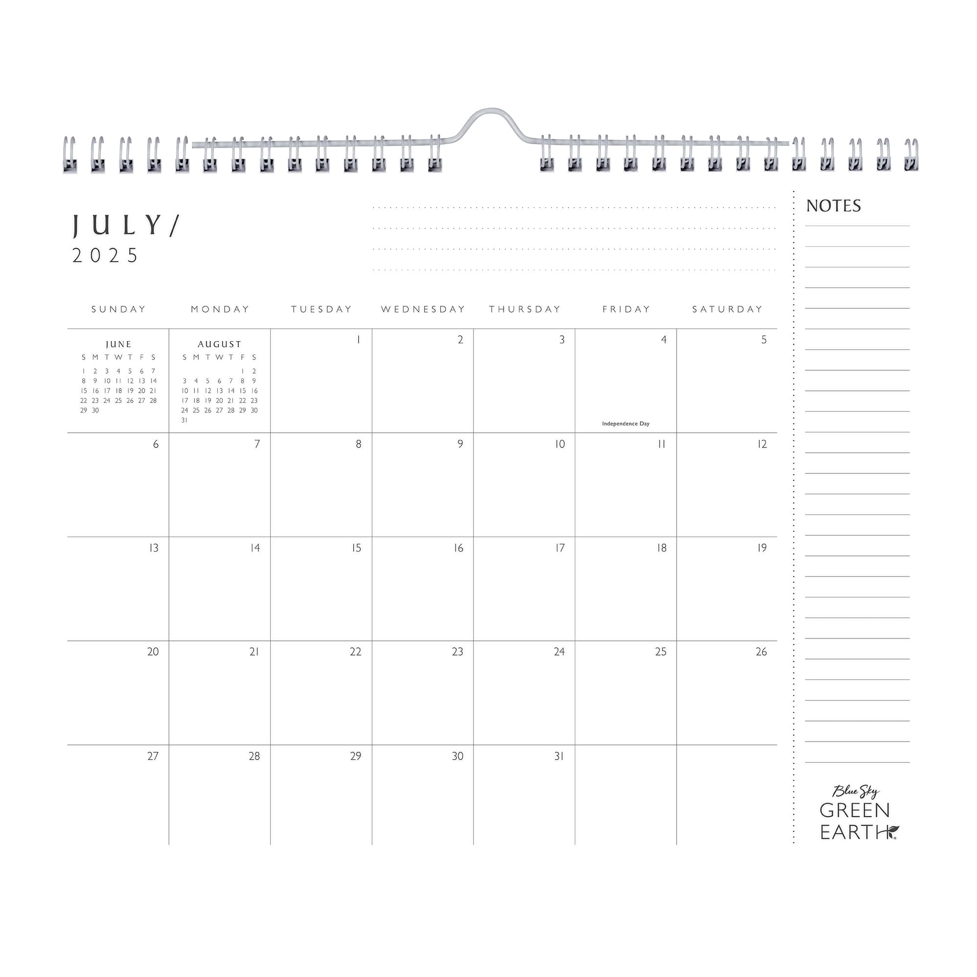 Blue Sky Green Earth 2025-2026 Monthly Academic Year Wall Calendar, July 2025 - June 2026, 11" x 8.75", Durable Twin Wire Binding, Made With Tree-Free Stone Paper, Soy Based Ink, Standard Stone