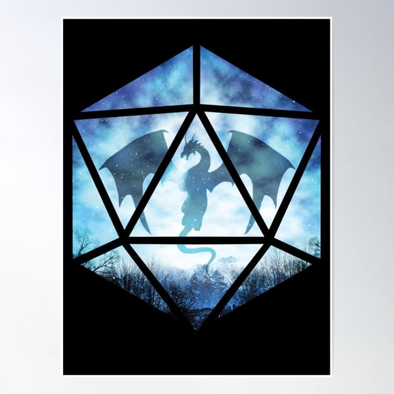 Blue Sky Ice Dragon D20 Poster Wall Art, Modern Wall Decor, 8x12 UNFRAMED