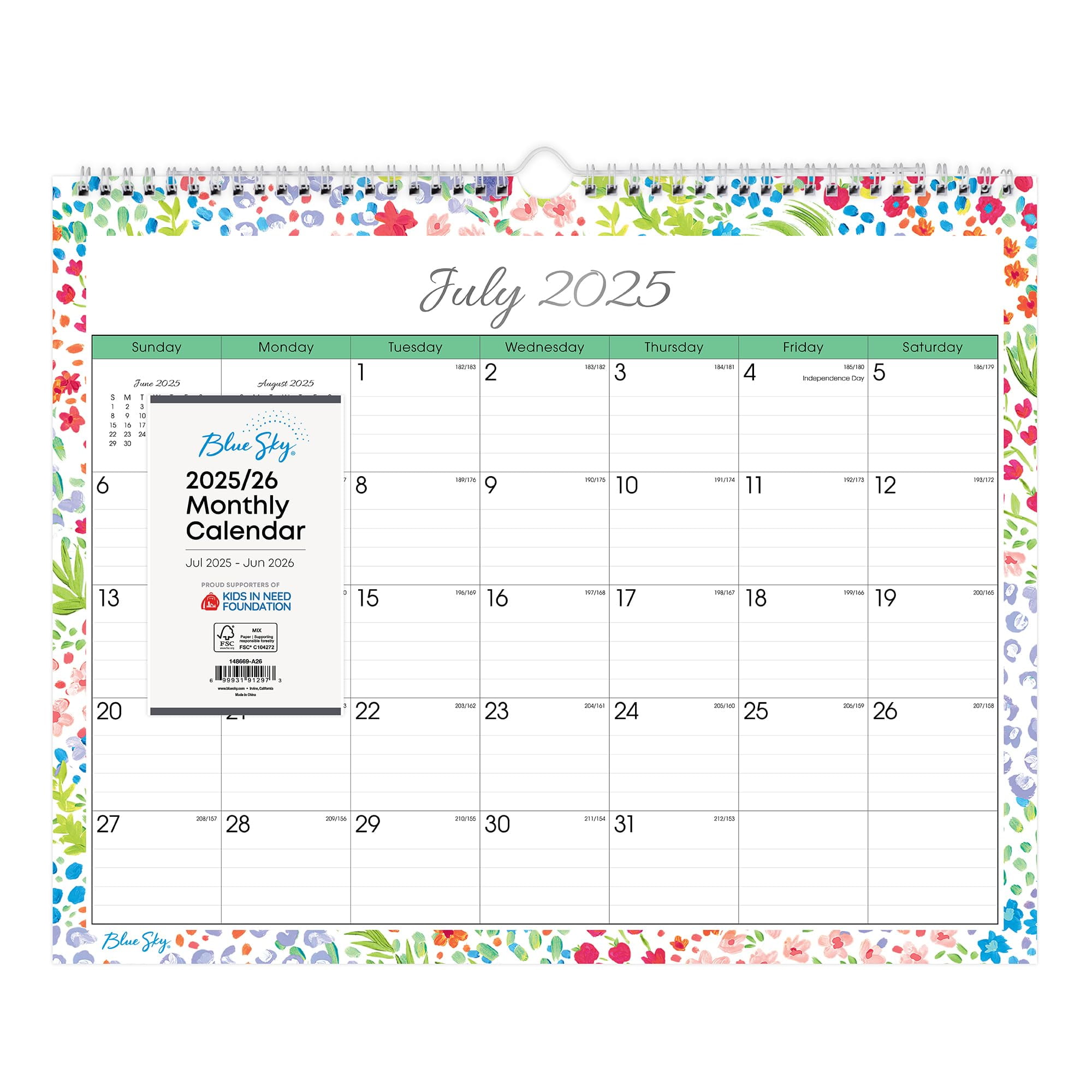 Blue Sky July 2025 - June 2026 Monthly Academic Year Wall Calendar, 15" x 12", Durable Twin Wire Binding, Perfect For Home, Office And Classroom, Ditsy Dapple Light