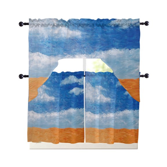Blue Sky Kitchen Curtains Set for Windows 3 Piece Cafe Curtains 36 Inch Length Swag Curtains Valances and Tier Set Farmhouse Simple Nature Desert Scenery Drapes for Bedroom Bathroom Living Room