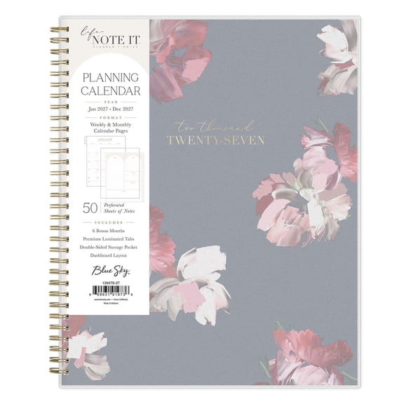 Blue Sky Life Note It 2027 Weekly and Monthly Planner Notes, January 2027 - December 2027, 8.5" x 11", Flexible Cover, Durable Twin Wire Binding, Storage Pocket, 50 Perforated Notes Sheets, Leah