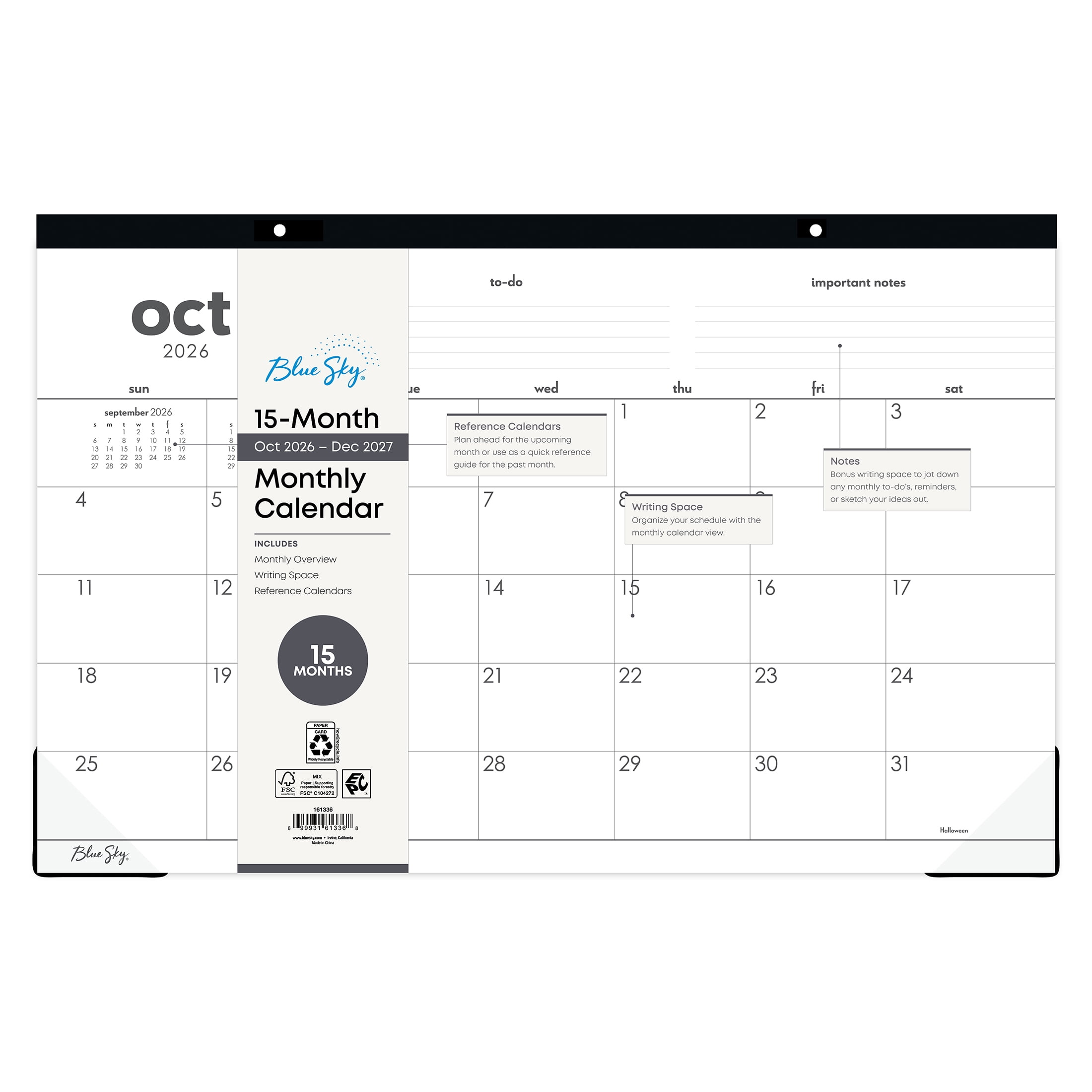 Blue Sky Monthly Desk Pad, 17" x 11", To-Do 15-Month (October 2026 - December 2027)