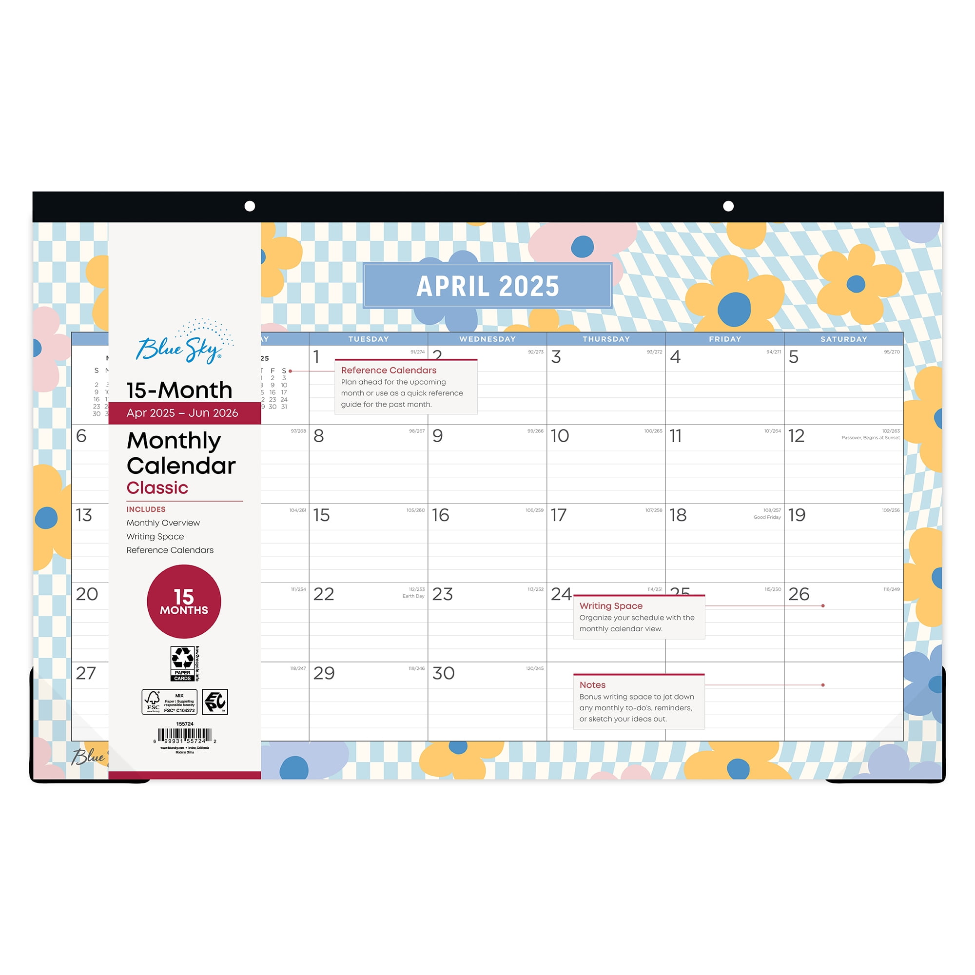 Blue Sky Monthly Desk Pad Medium (17" x 11") Floral Checker 15-Month (April 2025 - June 2026)