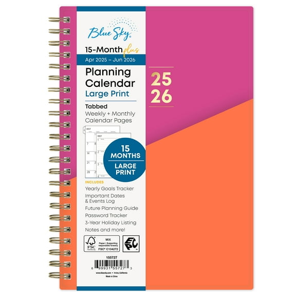 Blue Sky Monthly Weekly Medium Planner, 5" x 8", Orange Pink 15-Month (April 2025 - June 2026)