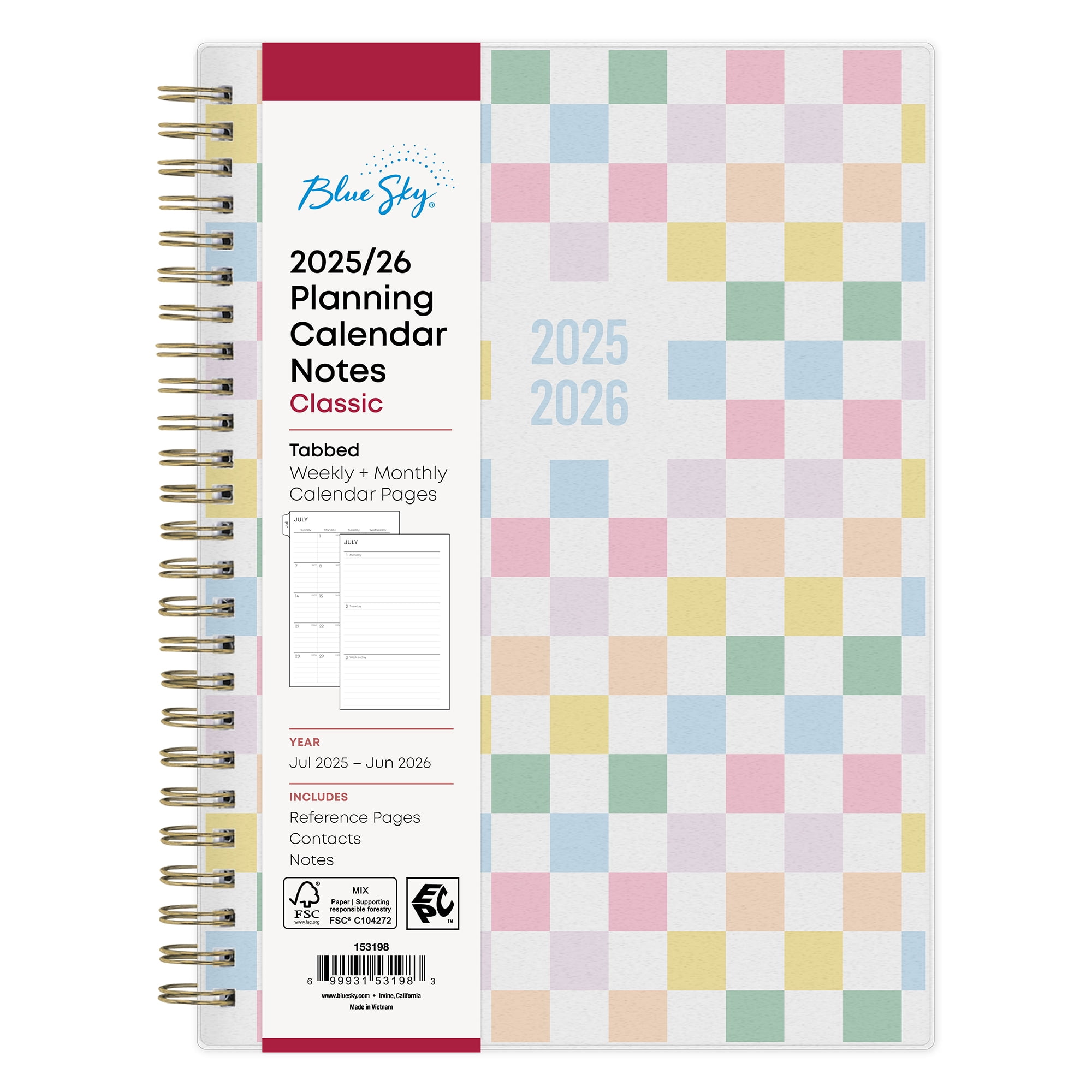 Blue Sky Monthly Weekly Notes Medium (5.875" x 8.625") Fun Checker 12-Month (July 2025 - June 2026)