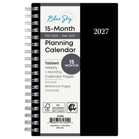 Blue Sky Monthly Weekly Planner, 3.625" x 6.125", Enterprise 15-Month (October 2026 - December 2027)