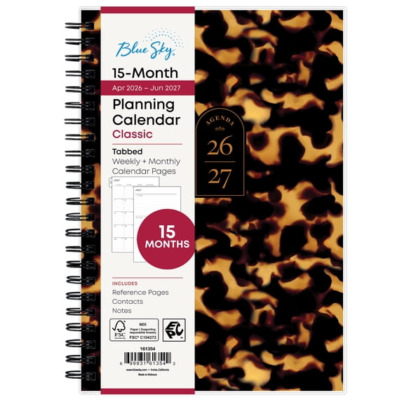 Blue Sky Monthly Weekly Planner, 5" x 8", Animal Print 15-Month (April 2026 - June 2027)