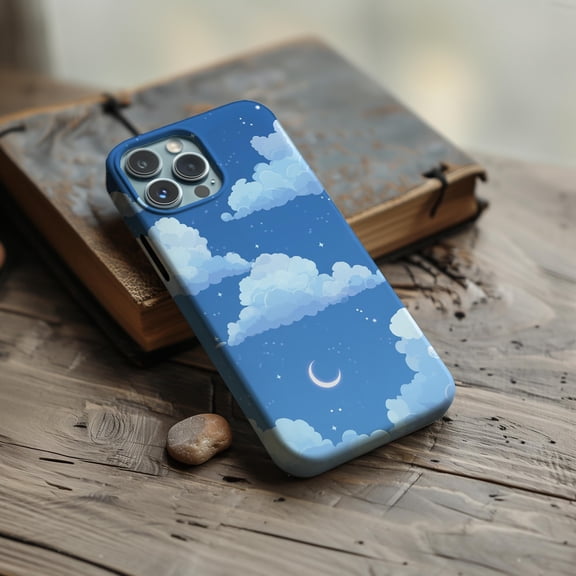 Blue Sky Moon Phone Case For iPhone Samsung Compatible Protective Hard Shell Clouds And Stars Daydream Art