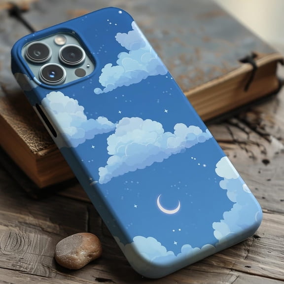 Blue Sky Moon Stars Clouds Aesthetic Phone Case for iPhone 11 12 13 14 15 16 17 Pro Max