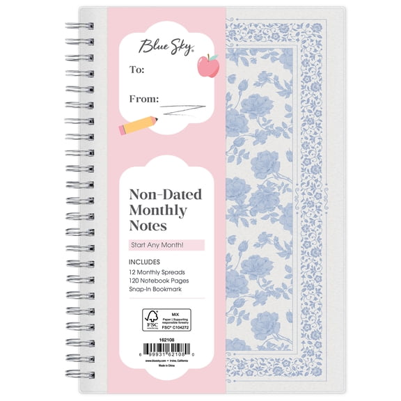 Blue Sky Non-Dated Monthly, 5" x 8", Blue Floral