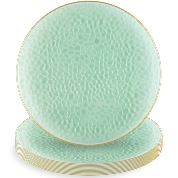 Base Plate Rim Blue Sky Organic Hammered Green With AFN1Gold Rim Round Plastic Plates ...