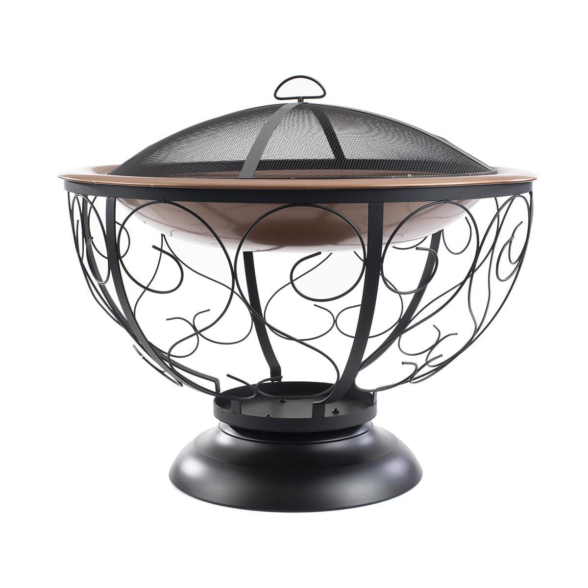 29" Black Round Steel Fire Pit with Porcelain Enamel Bowl
