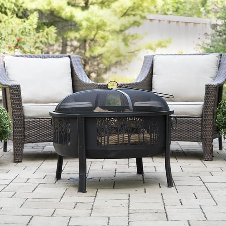 Blue Sky Outdoor Living 33" Round Barrel Fire Pit with Decorative Mesh Center
