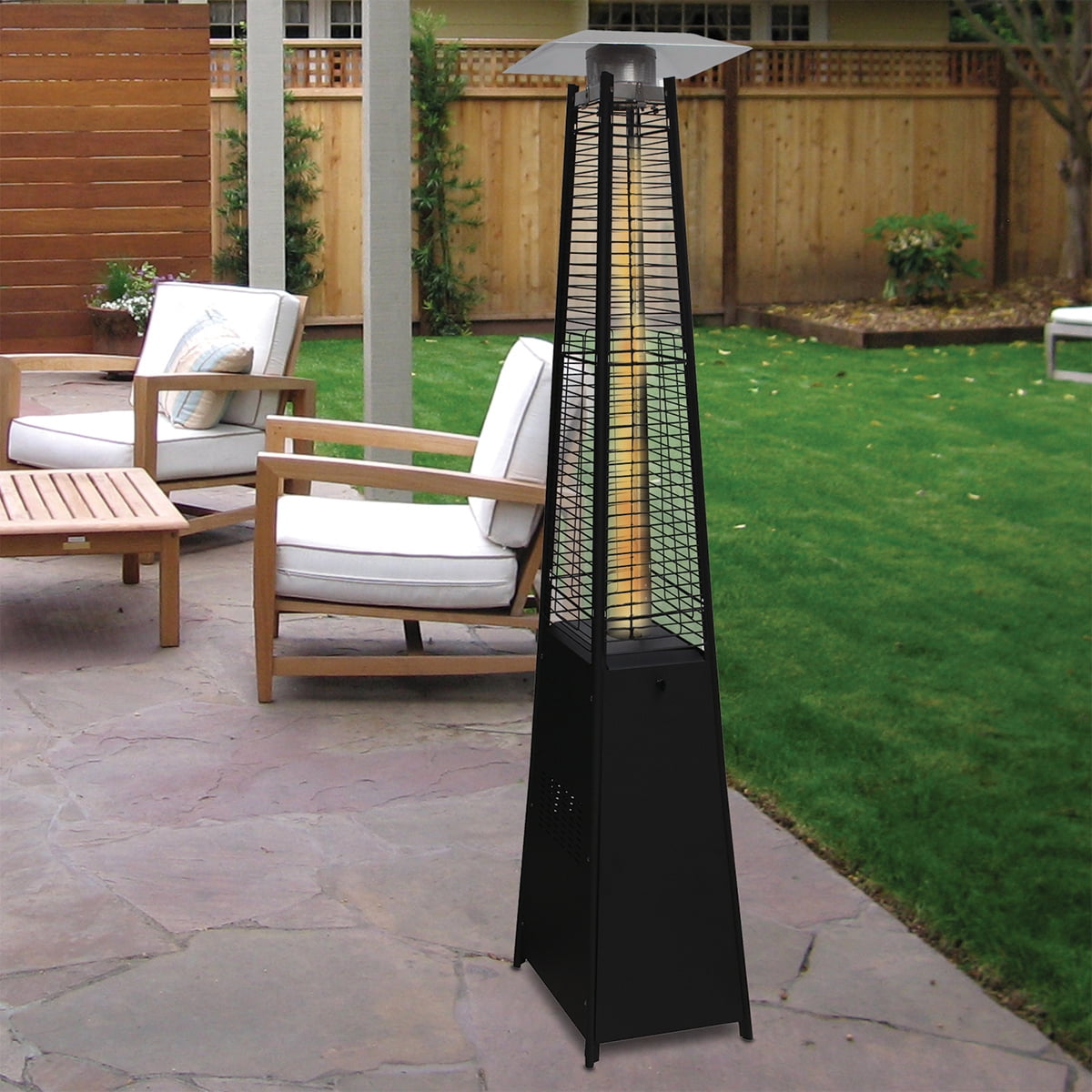 Blue Sky Outdoor Living 42,000 BTU Standing 360 Pillar of Flame Gas Outdoor Patio Heater, Black