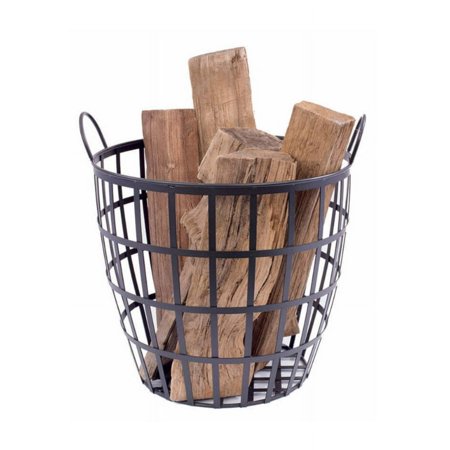 Blue Sky Outdoor Living Decorative Steel Banded Round Log Storage Rack with Handles, Black