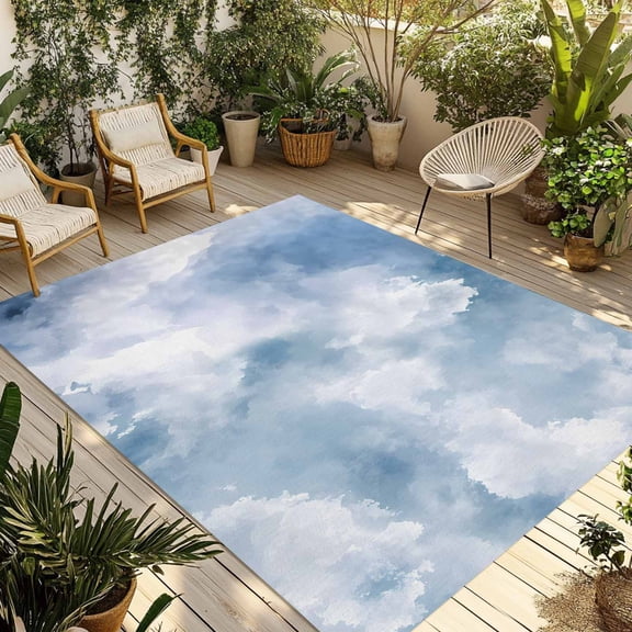 Blue Sky Outdoor Rug 4x6 Ft - Reversible Patio Rug Outdoor Camping Rugs, Cloud Gradient Natural Landscape Scenery Washable Indoor Outdoor Area Rugs, Non-Slip Outdoor Carpet Runner for Deck/Porch