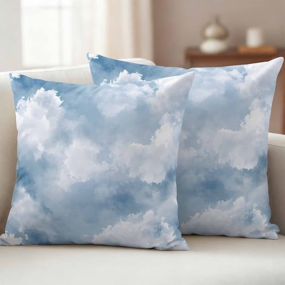 Blue Sky Outdoor Waterproof Throw Pillow Covers 16x16 Set of 2, Cloud Gradient Natural Landscape Scenery Decorative Pillowcases Cushion Pillowcase for Couch Sofa Patio Outside Pillow Protector