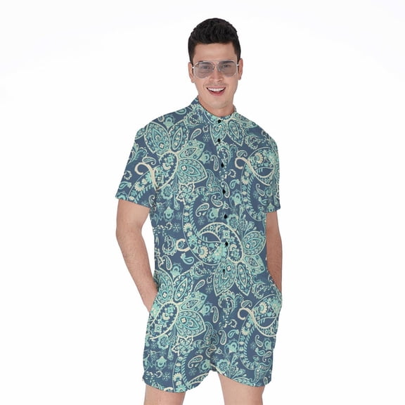 Blue Sky Paisley Bohemian Pattern Short Sleeve Men'S Rompers Casual Summer Jumpsuits Outfit