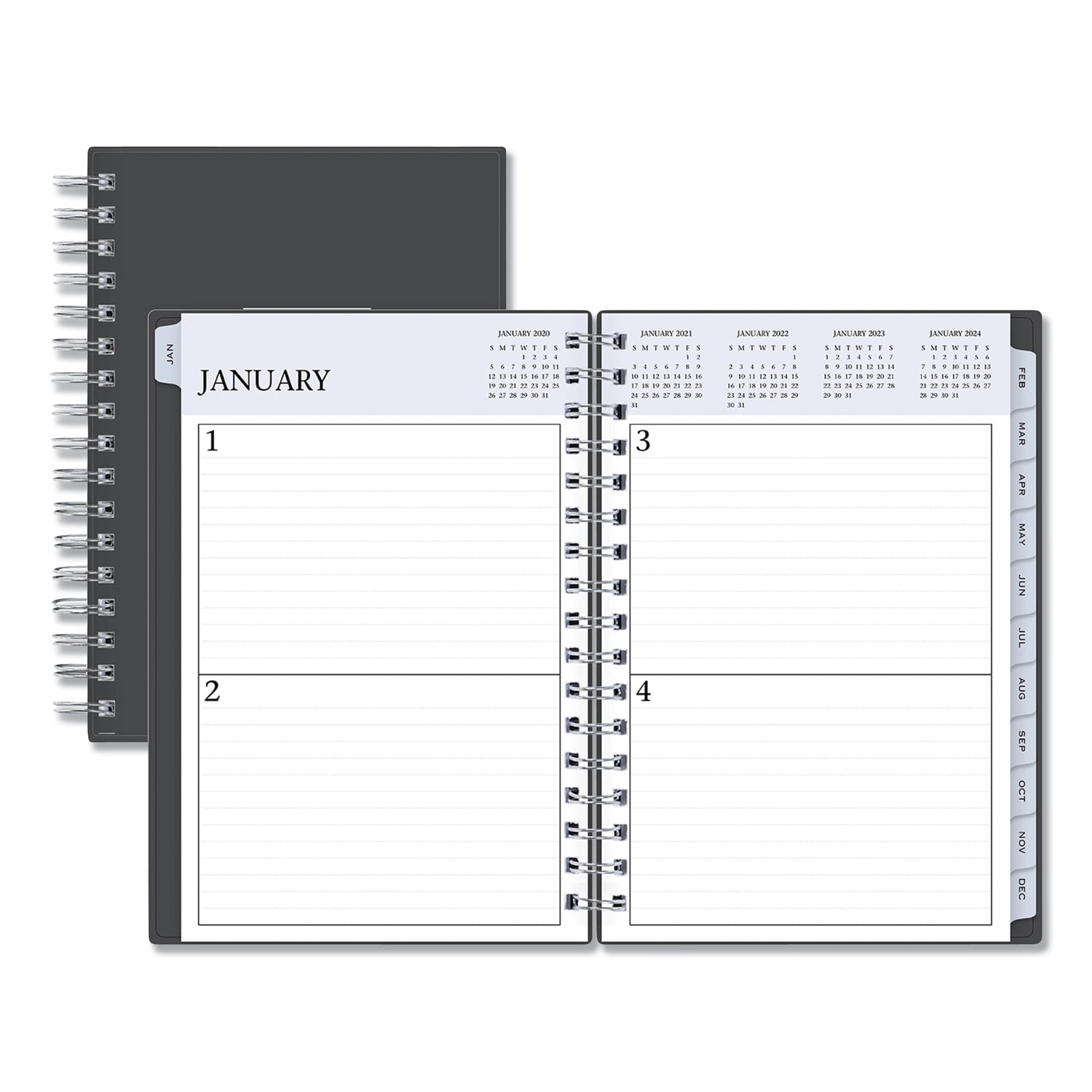 Blue Sky Passages Non-Dated Perpetual Daily Planner, 8.5" x 5.5", Black Cover, 2021-2025