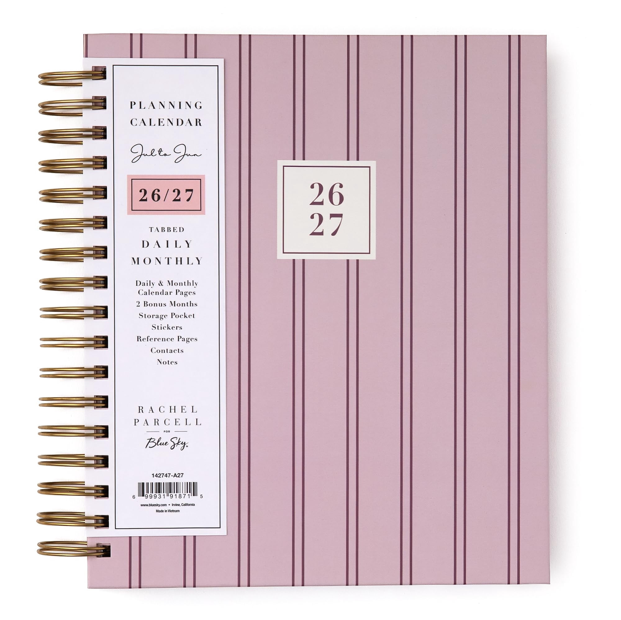 Blue Sky Rachel Parcell 2026-2027 Daily and Monthly Academic Year Planner Calendar, July 2026 - June 2027, 7" x 9", Laminated Cover, Wirebound, Storage Pocket, Includes Stickers, Laine Pink
