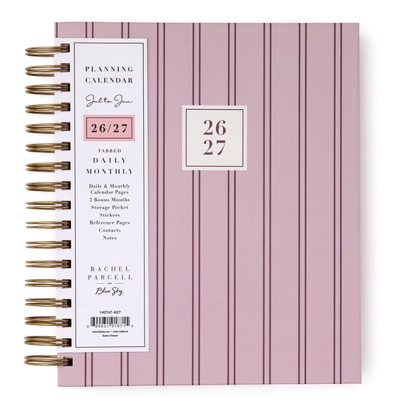 Blue Sky Rachel Parcell 2026-2027 Daily and Monthly Academic Year Planner Calendar, July 2026 - June 2027, 7" x 9", Laminated Cover, Wirebound, Storage Pocket, Includes Stickers, Laine Pink