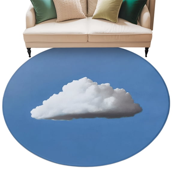 Blue Sky Round Rug 8ft Washable Circle Rugs Non Slip Abstract Sky White Minimalist Large Area Rug Indoor Floor Carpet for Bedroom Kitchen Living Room Home Office Dining Room Nursery