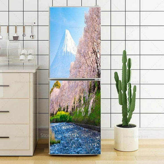 Blue Sky Sea Beach Fridge Door Wrap Mural Sticker Waterproof PVC Forest Waterfall 3D Wallpaper Regri