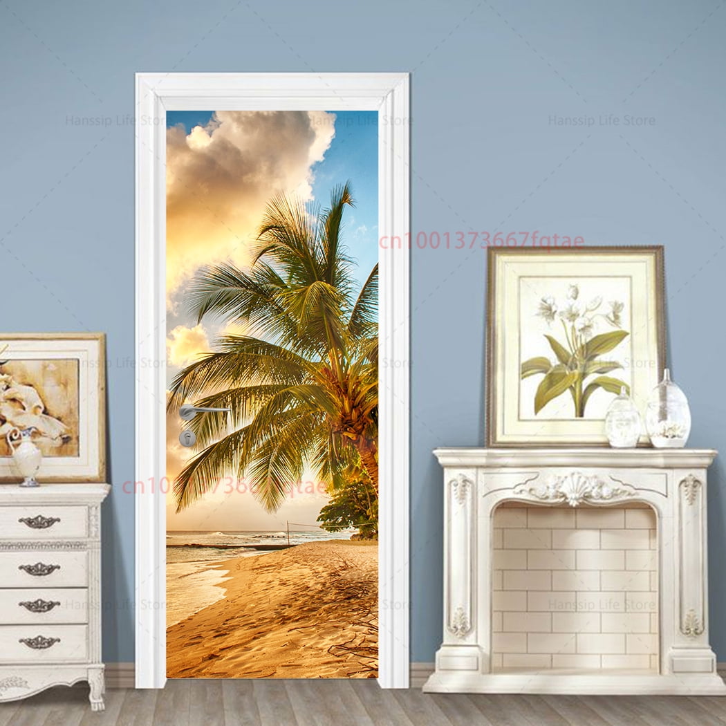 Blue Sky Seaside Beach Landscape Door Sticker Mural Decals Removable