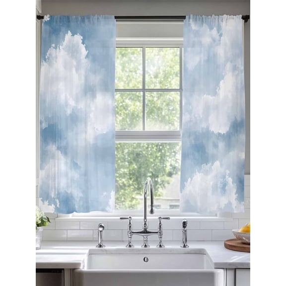Blue Sky Sheer Curtains for Living Room Bedroom Cloud Gradient Natural Landscape Scenery Sheer Curtains 72 Inch Long 2 Panels Set Light Filtering Curtain Window Treatments Drapes for Dining Room