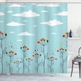 thumbnail image 1 of Blue Sky Shower Curtain, Grunge Summer Floral Design with Swirling Leaf Motifs and Cloud Nature Theme, Fabric Bathroom Set with Hooks, 69W X 75L Inches Long, Multicolor, by Ambesonne, 1 of 3