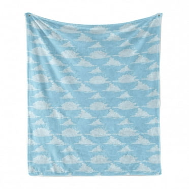 Blue Sky Soft Flannel Fleece Throw Blanket, Irregular Unreal Cloud Silhouettes Doodle Style Dreamy Pattern, Cozy Plush for Indoor and Outdoor Use, 60" x 80", Seafoam Cadet Blue, by Ambesonne