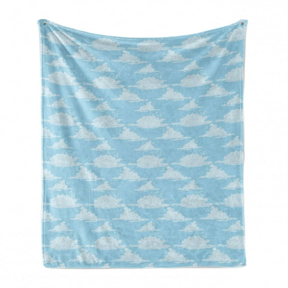 Blue Sky Soft Flannel Fleece Throw Blanket, Irregular Unreal Cloud Silhouettes Doodle Style Dreamy Pattern, Cozy Plush for Indoor and Outdoor Use, 60" x 80", Seafoam Cadet Blue, by Ambesonne
