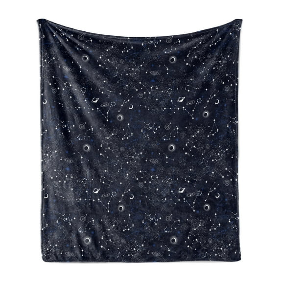 Blue Sky Soft Flannel Fleece Throw Blanket, Repeating Stars Constellation Galaxy Theme Science Outer Space Print, Cozy Plush for Indoor and Outdoor Use, 50" x 70", Dark Night Blue White, by Ambesonne