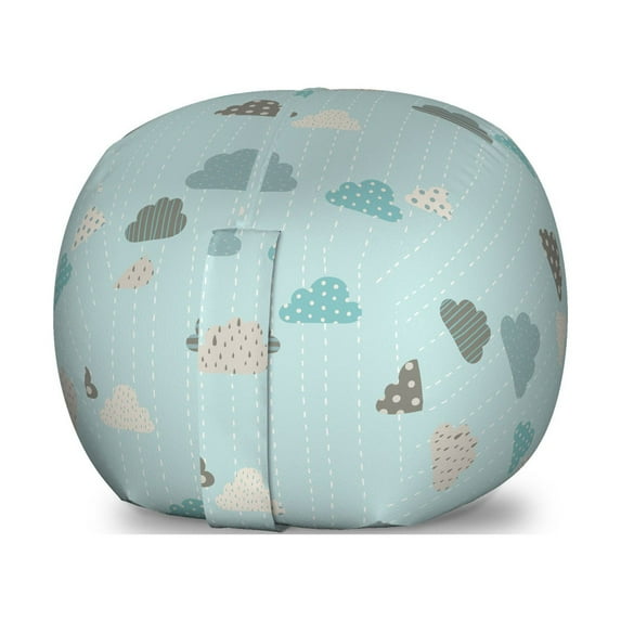 Blue Sky Storage Toy Bag Chair, Clouds with Various Details Polka Dots Stripes Rain, Stuffed Animal Organizer Washable Bag, Small Size, Seafoam Multicolor, by Ambesonne