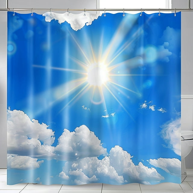 Blue Sky & Sun Shower Curtain Hyper Realistic White Background Design