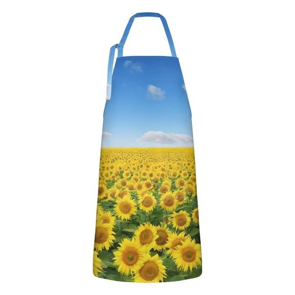 Blue Sky Sunflower Field Pattern Apron-Garden Aprons for Women with Pockets-Cotton Linen Waterproof Kitchen Cooking Gardening Aprons Adjustable for Kitchen,Cooking,BBQ and Salon 33x27 Inch