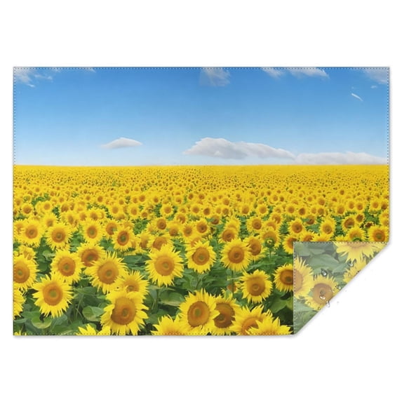 Blue Sky Sunflower Field Pattern Rectangle Tablecloth 60"x84",Waterproof Polyester Rectangle Table Cloth, Wipeable Spillproof Polyester Tablecloth for Dining, Camping, Indoor and Outdoor