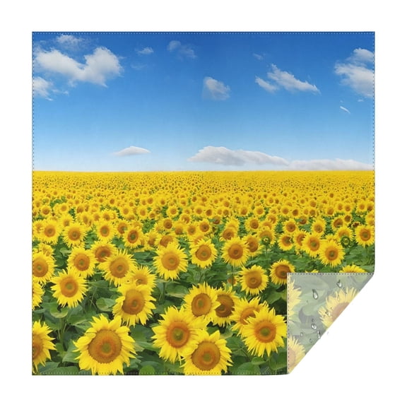Blue Sky Sunflower Field Pattern Square Tablecloth,Waterproof Square Table Cover,Wipeable Spillproof Washable Table Cover for Home Kitchen Party Decor 52"x52"(132x132cm)