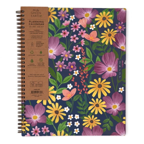 Blue Sky Sustainability 2026-2027 Weekly and Monthly Academic Year Planner Calendar, July 2026 - June 2027, 8.5" x 11", Flexible Cover From Recycled Plastic, Laminated Tabs, Storage Pocket, Gail