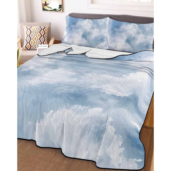 Blue Sky Twin Size Down Alternative Comforter, Lightweight Comforter Quilt Bedding Set with Pillow Shams Cloud Gradient Natural Landscape Scenery All Seasons Bed Comforter Duvet Insert 68"x86"