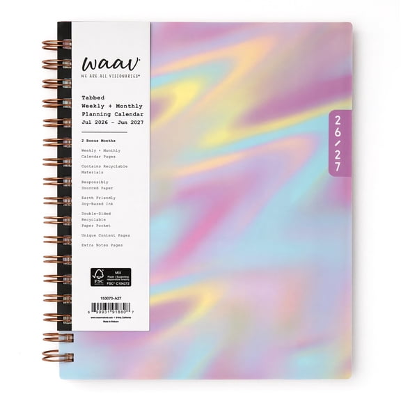 Blue Sky WAAV 2026-2027 Weekly and Monthly Academic Year Planner Calendar, July 2026 - June 2027, 7" x 9", Flexible Cover, Wirebound, Laminated Tabs, Storage Pocket, Junny