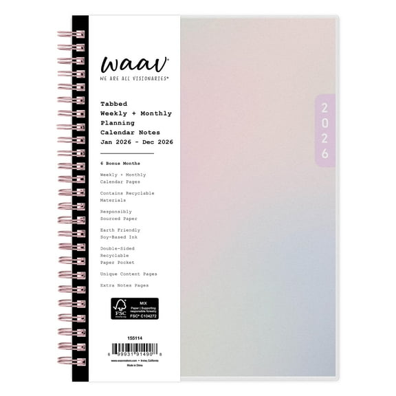 Blue Sky WAAV 2026 Weekly and Monthly Planner Calendar, January 2026 - December 2026, 5.875" x 8.625", Flexible Cover, Durable Twin Wire Binding, Storage Pocket, Includes 20 Notes Sheets, Gloria