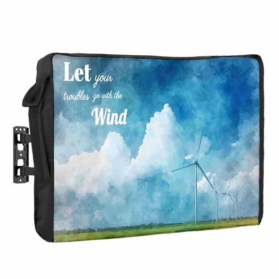Blue Sky Waterproof Outdoor TV Cover, Summer Wind Turbine Oil Painting Style Country Outside Weatherproof TV Enclosures for 30 to 32 Inch LCD Television Shield Flat Screen Protectors