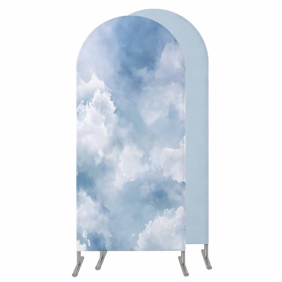 Blue Sky Wedding Arch Cover, Stretchy Spandex Arch Backdrop Stand Covers 6 FT, Cloud Gradient Natural Landscape Scenery Round Top Arched Backdrop Cover for Birthday Party Ceremony Baby Shower Event