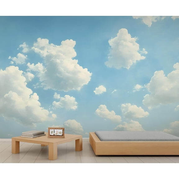 Blue Sky White Cloud Custom Mural- Modern Mural, Natural Scenery Large Murals For Living Room Bedroom, Natural Scenery Murals 55"W x 28"H (Not Peel and Stick)