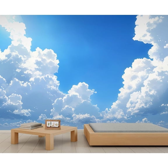 Blue Sky White Cloud Custom Mural- Natural Scenery Mural, Modern Large Murals For Living Room Bedroom, Blue Sky Murals For Nursery 110"W x 79"H (Not Peel and Stick)