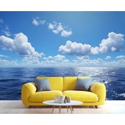 Blue Sky White Cloud Custom Mural- Sea Water Mural, Nature Large Murals For Living Room Bedroom, Ocean Scenery Murals 55"W x 28"H Not Peel and Stick