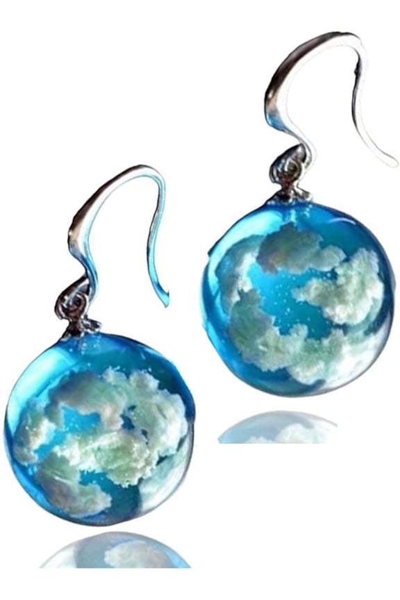 Blue Sky White Cloud Dangle Earrings, Hypoallergenic Fashion Handmade Crystal Drop Dangle Ball Earrings, Punk Hook Earrings, Christmas Jewelry Gift for Women,[f3929]