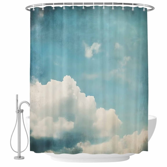 Blue Sky White Cloud Fabric Shower Curtain Modern Art Washable Shower Curtains for Bathroom, Waterproof Bath Curtain with Hooks Home Decor 36x72in