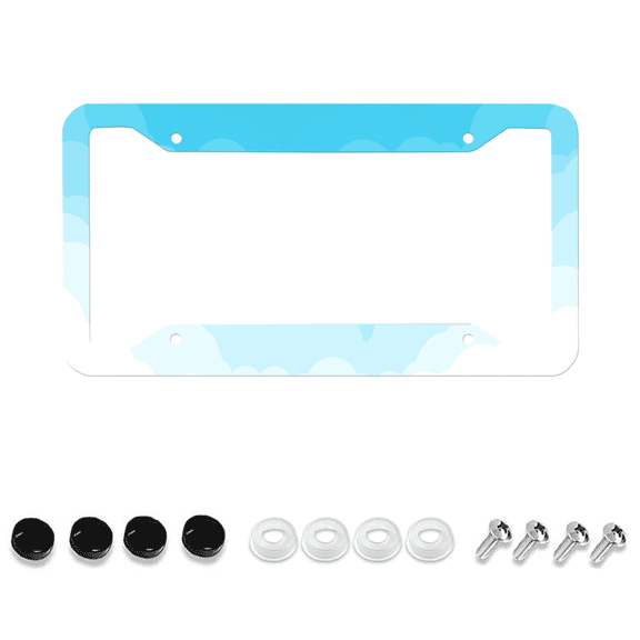 Blue Sky And White Cloud License Plate Frame, Sky View License Plate Frame, Cartoon License Plate Frame, Front License Plate Cover, Auto Parts, Universal 4-Hole With Screw, 1 Piece, 12x6Inch